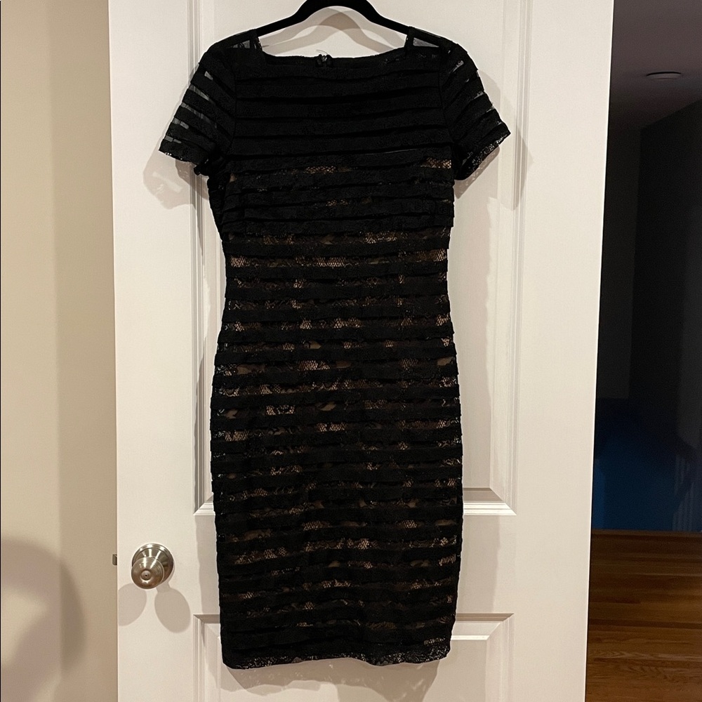 Adrianna Papell Black and Beige Lace Dress